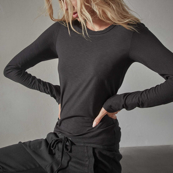 James Perse Sheer Slub Long Sleeve Crew Black