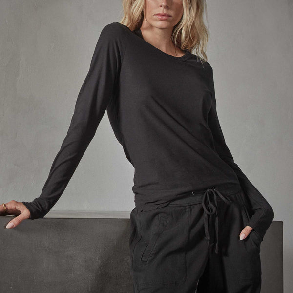james perse Sheer Slub Long Sleeve Crew Black