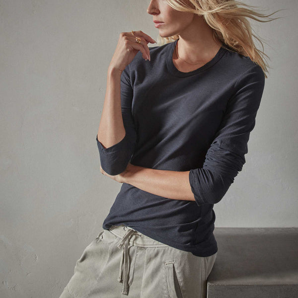 james perse Sheer Slub Long Sleeve Crew Deep