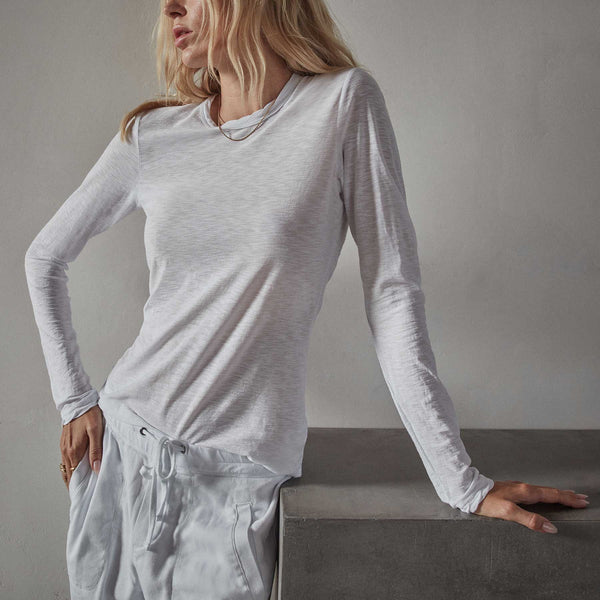 james perse Sheer Slub Long Sleeve Crew White
