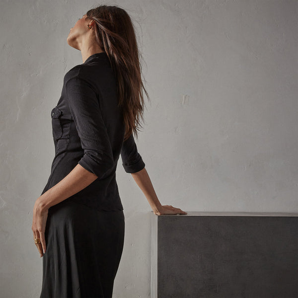 James Perse Sheer Slub Side Panel Shirt Black