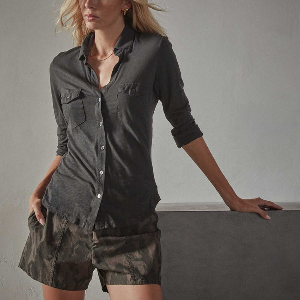 James Perse Sheer Slub Side Panel Shirt Carbon