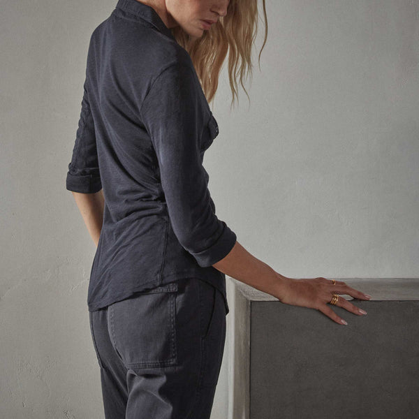 James Perse Sheer Slub Side Panel Shirt Deep