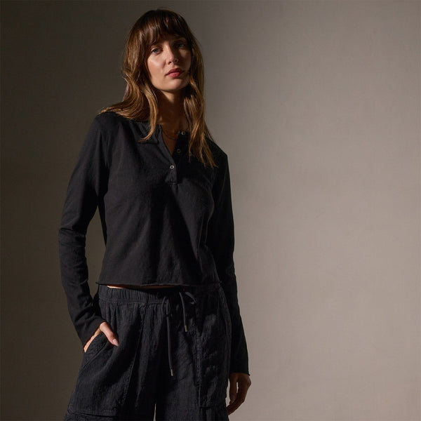James Perse Slub Jersey Long Sleeve Henley Black