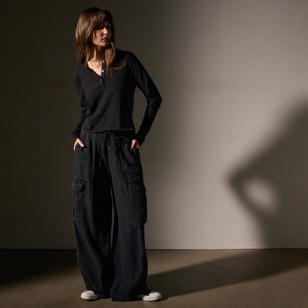 James Perse Slub Jersey Long Sleeve Henley Black