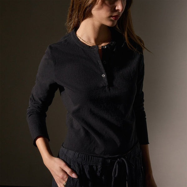 james perse Slub Jersey Long Sleeve Henley Black