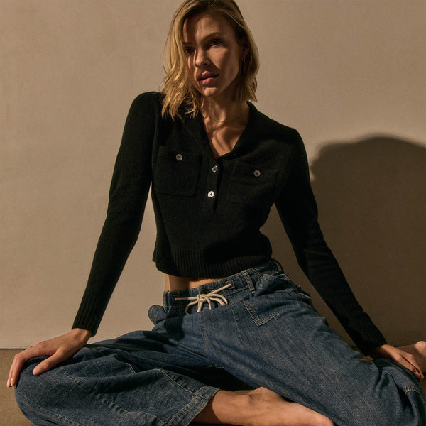 James Perse Soft Featherweight Cashmere Polo Black