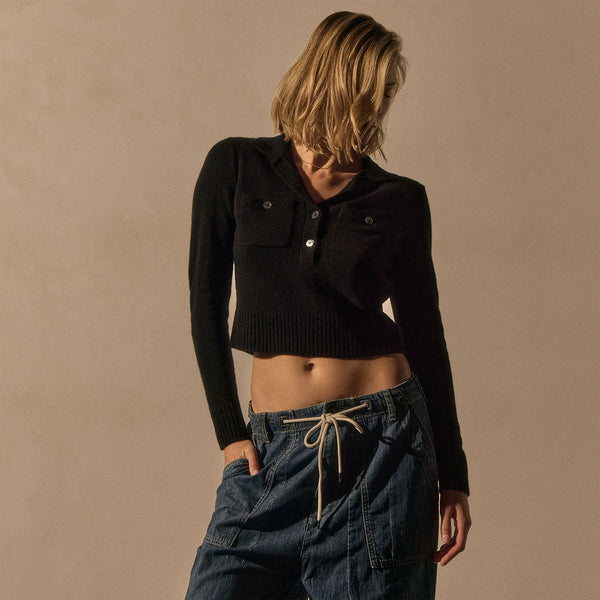 James Perse Soft Featherweight Cashmere Polo Black