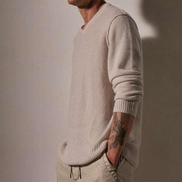 James Perse Soft Featherweight Cashmere V Neck Tan