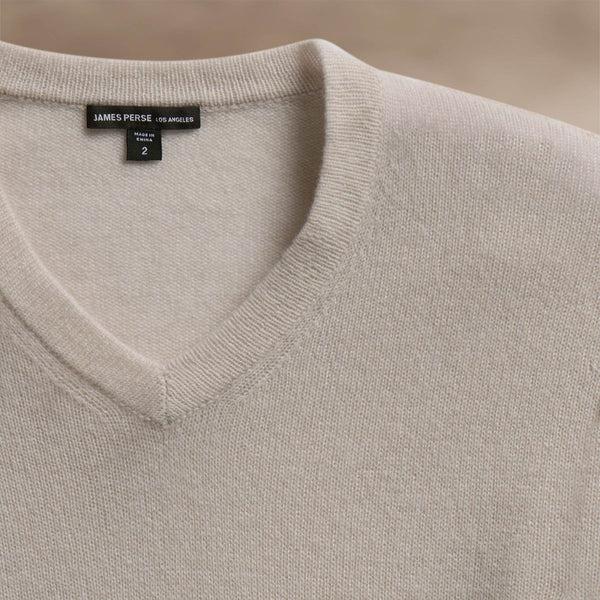 James Perse Soft Featherweight Cashmere V Neck Tan
