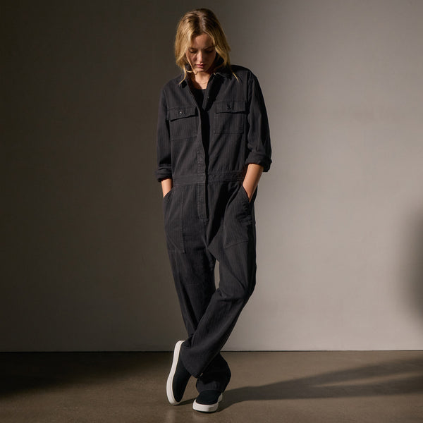 James Perse Stretch Herringbone Jumpsuit Black