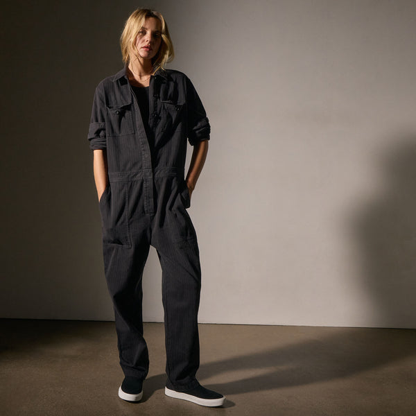 James Perse Stretch Herringbone Jumpsuit Black