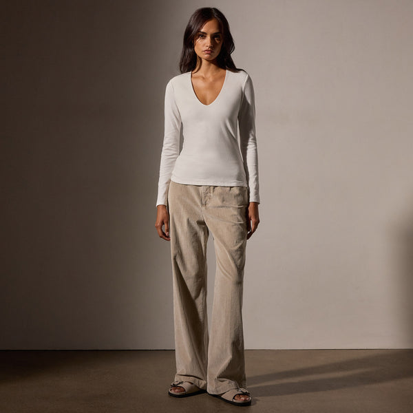 James Perse Stretch Lotus Deep V Tee White