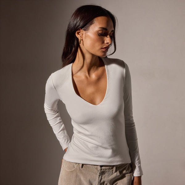 james perse Stretch Lotus Deep V Tee White