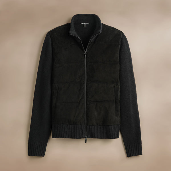 James Perse Suede Front Zip Up Sweater Black