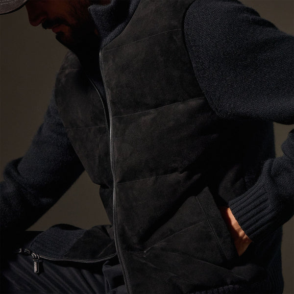 James Perse Suede Front Zip Up Sweater Black