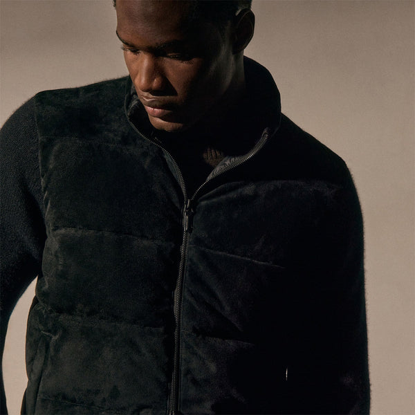 James Perse Suede Front Zip Up Sweater Black