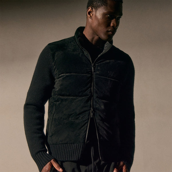 james perse Suede Front Zip Up Sweater Black