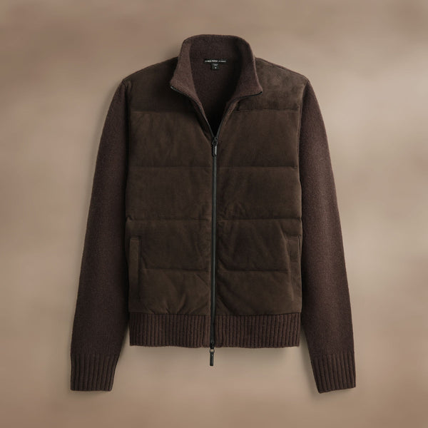 James Perse Suede Front Zip Up Sweater Bronco