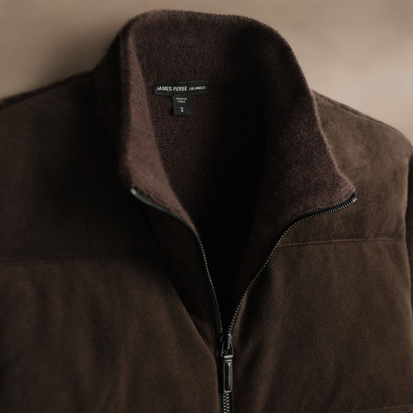 James Perse Suede Front Zip Up Sweater Bronco