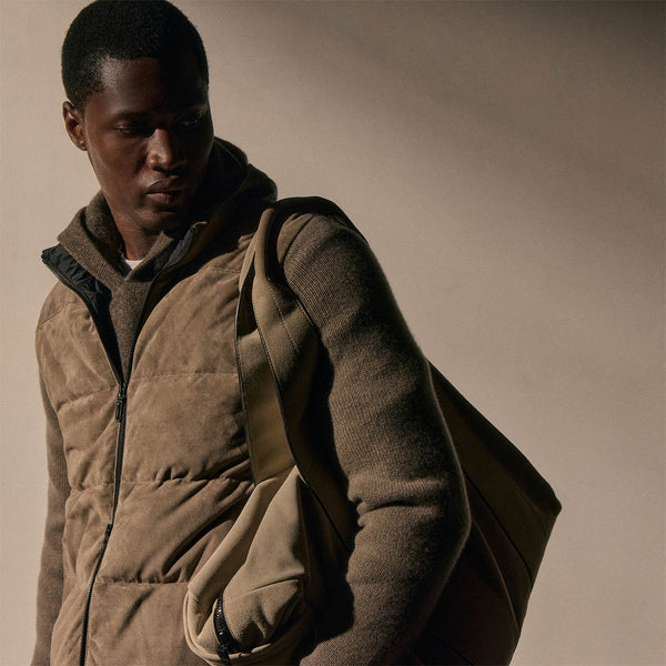 James Perse Suede Front Zip Up Sweater Caribou