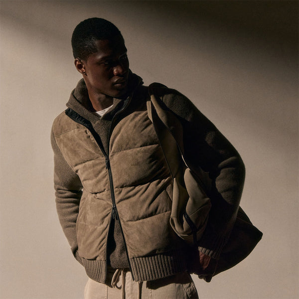 james perse Suede Front Zip Up Sweater Caribou