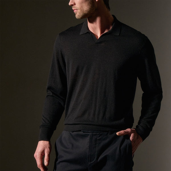 James Perse Ultrafine Cashmere Open Polo Black