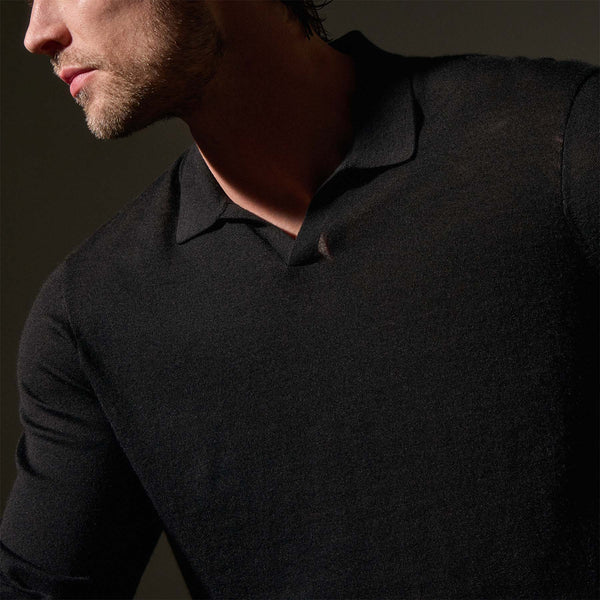 James Perse Ultrafine Cashmere Open Polo Black