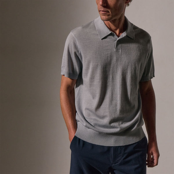 James Perse Ultrafine Cashmere Polo Grey Sky