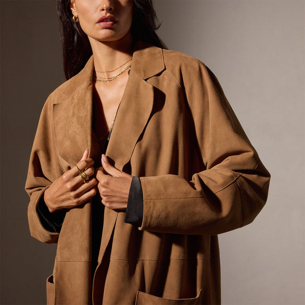 James Perse Unlined Suede Trench Coat Toffee