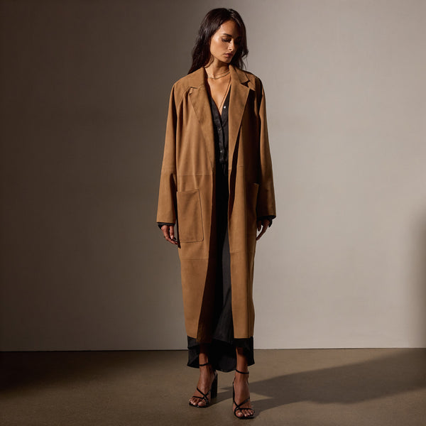 James Perse Unlined Suede Trench Coat Toffee