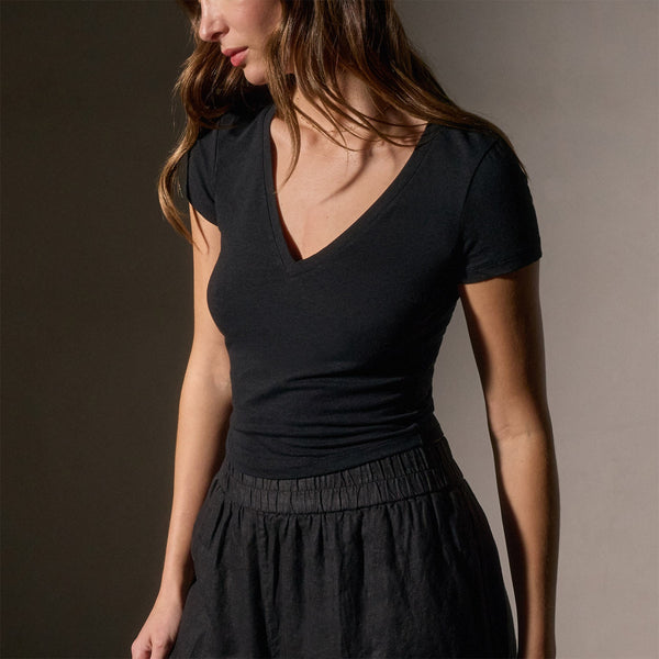 james perse V Neck Cropped Tee Black