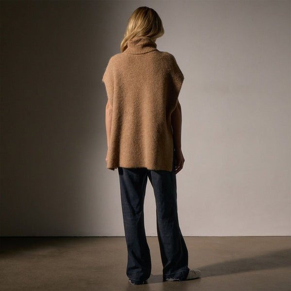 James Perse Waffle Knit Funnel Neck Tunic Camel