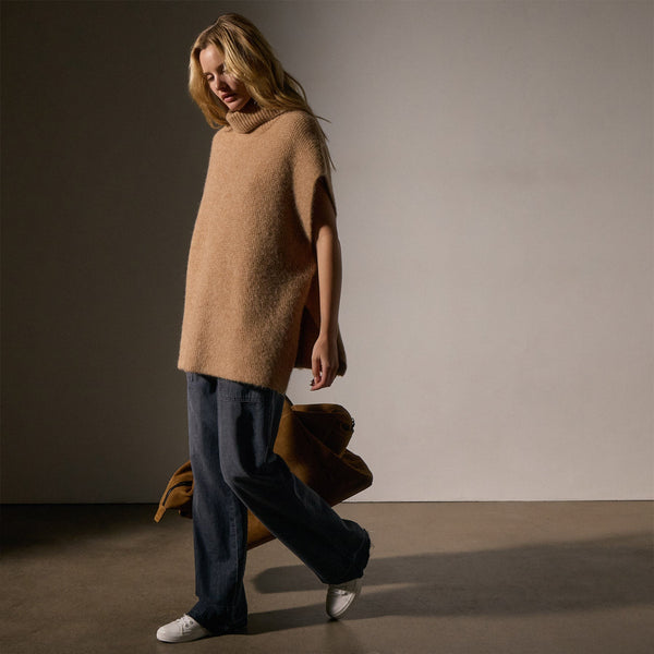 James Perse Waffle Knit Funnel Neck Tunic Camel