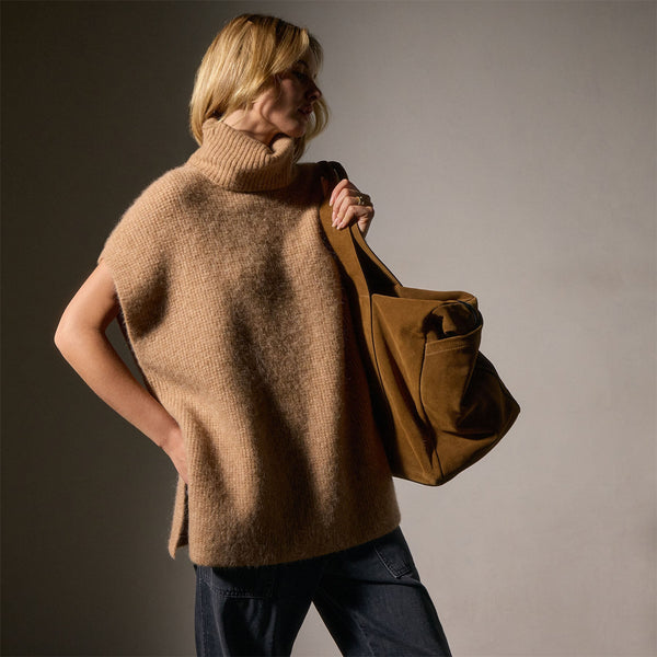james perse Waffle Knit Funnel Neck Tunic Camel