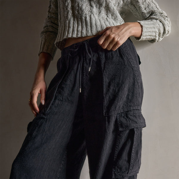 James Perse Wide Leg Linen Blend Cargo Pant Black