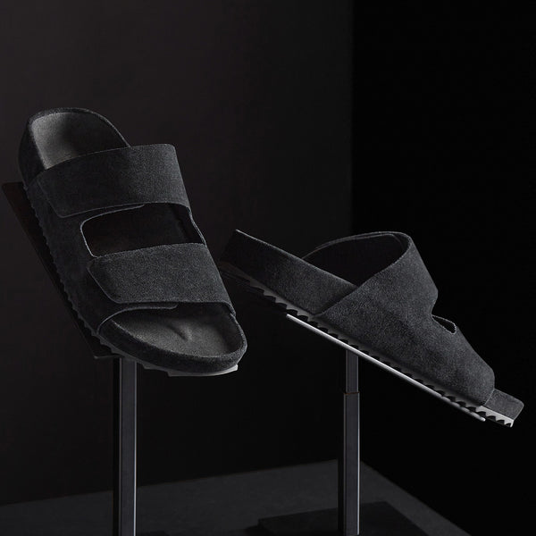 James Perse Women's Double Strap Suede Slide Black