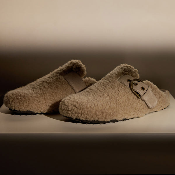 James Perse Women's Shearling Slip On Clog Taupe