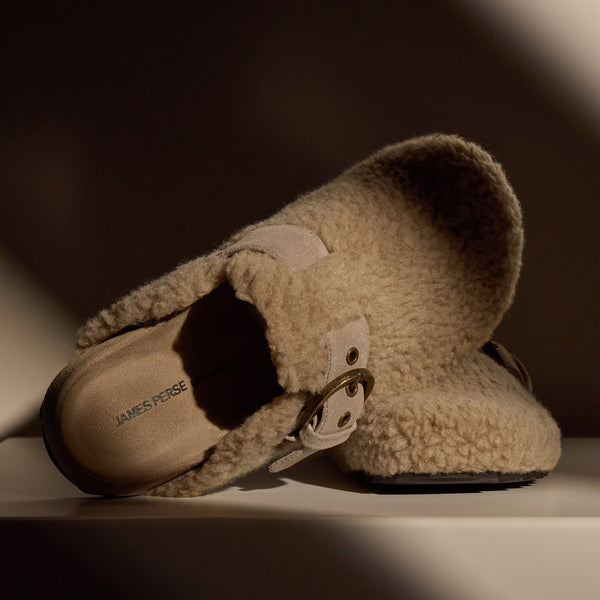 James Perse Women's Shearling Slip On Clog Taupe