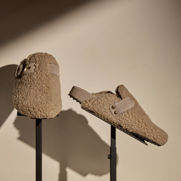 james perse Women's Shearling Slip On Clog Taupe