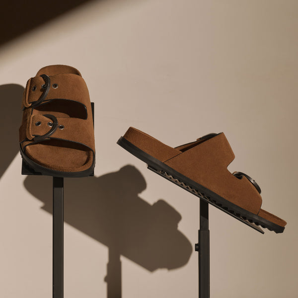 james perse Women's Suede Buckle Slide Tabacco