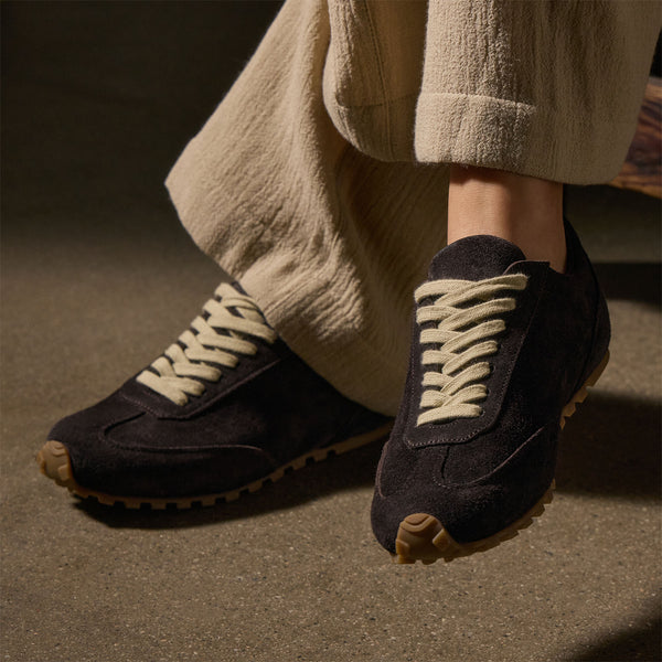 James Perse Women's Suede Low Running Sneaker Cafe