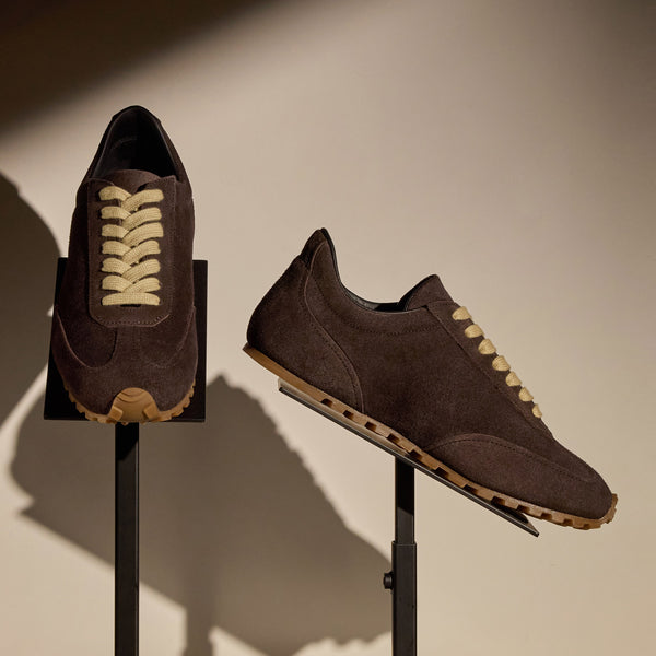 james perse Women's Suede Low Running Sneaker Cafe