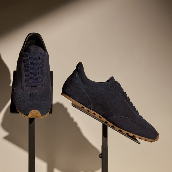 james perse Women's Suede Low Running Sneaker Navy