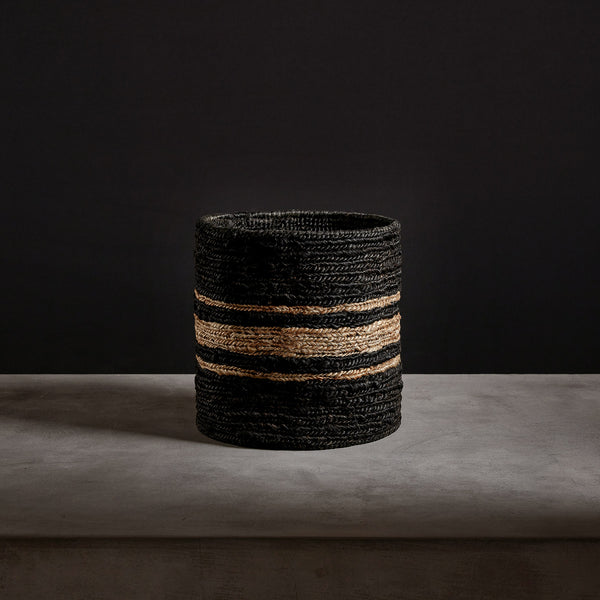 james perse Jute Basket 12 X 12 Charcoal/Natural Stripe