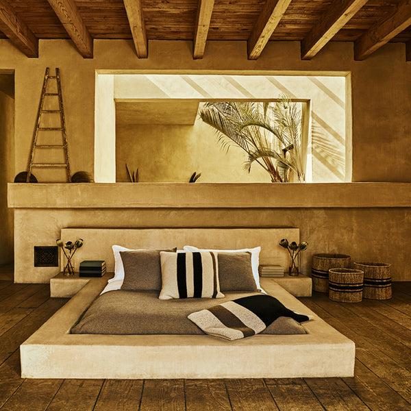 James Perse Jute Basket 12 X 12 Natural/Charcoal Stripe