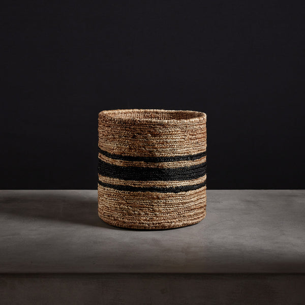 james perse Jute Basket 12 X 12 Natural/Charcoal Stripe