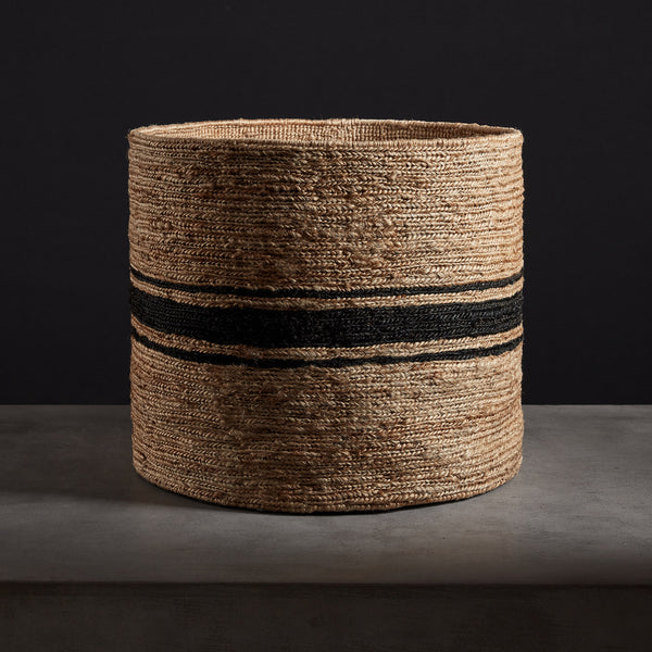 james perse Jute Basket 21 X 18 Natural/Charcoal Stripe