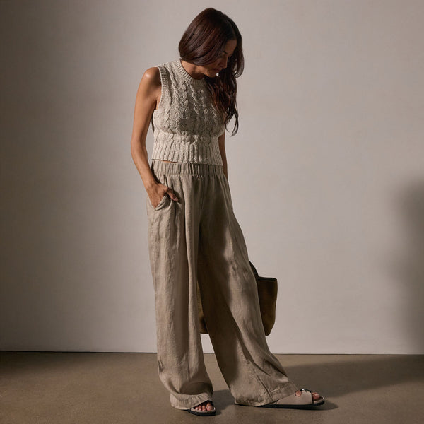 James Perse Lightweight Linen Elastic Pant Overcast Pigment