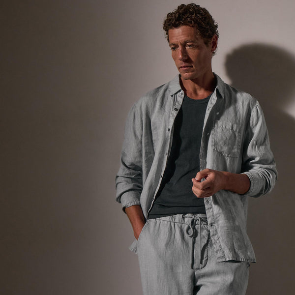 James Perse Lightweight Linen Shirt Grey Sky Pigment